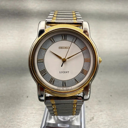 Seiko Lucent Watch Unisex 30mm White Dial Two Tone Round 5E21-6E00 New Battery0