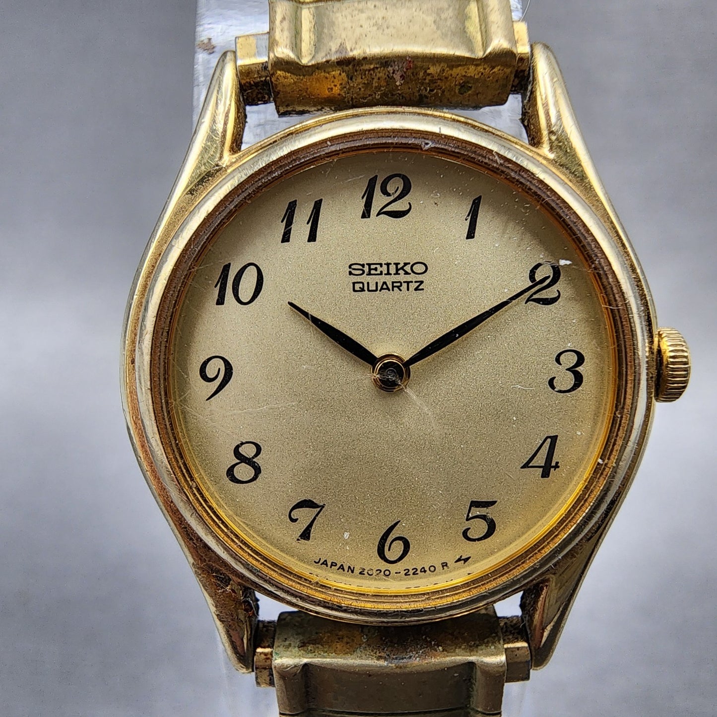 Seiko Watch Women 21mm Gold Dial Gold Tone Round 2C200369 New Battery Vintage1