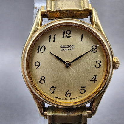Seiko Watch Women 21mm Gold Dial Gold Tone Round 2C200369 New Battery Vintage1