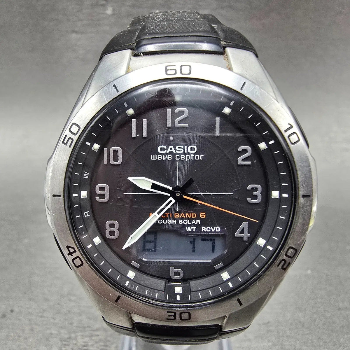 Casio Wave Ceptor WVA-M640 Watch Men 43mm Black Silver Solar An Digi Atomic Runs0