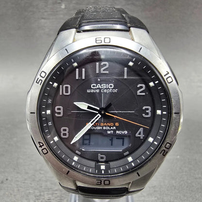 Casio Wave Ceptor WVA-M640 Watch Men 43mm Black Silver Solar An Digi Atomic Runs0