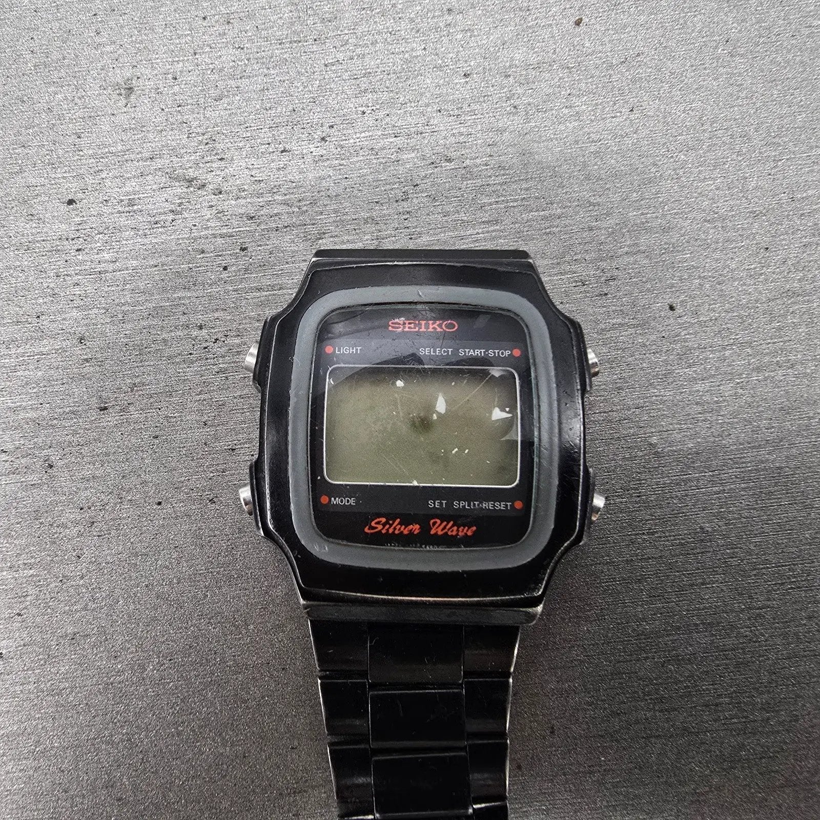Seiko Silver Wave Watch Men 34mm Black Digital Chronograph A914-5A50 PARTS VTG0
