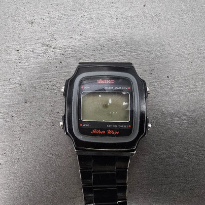Seiko Silver Wave Watch Men 34mm Black Digital Chronograph A914-5A50 PARTS VTG0
