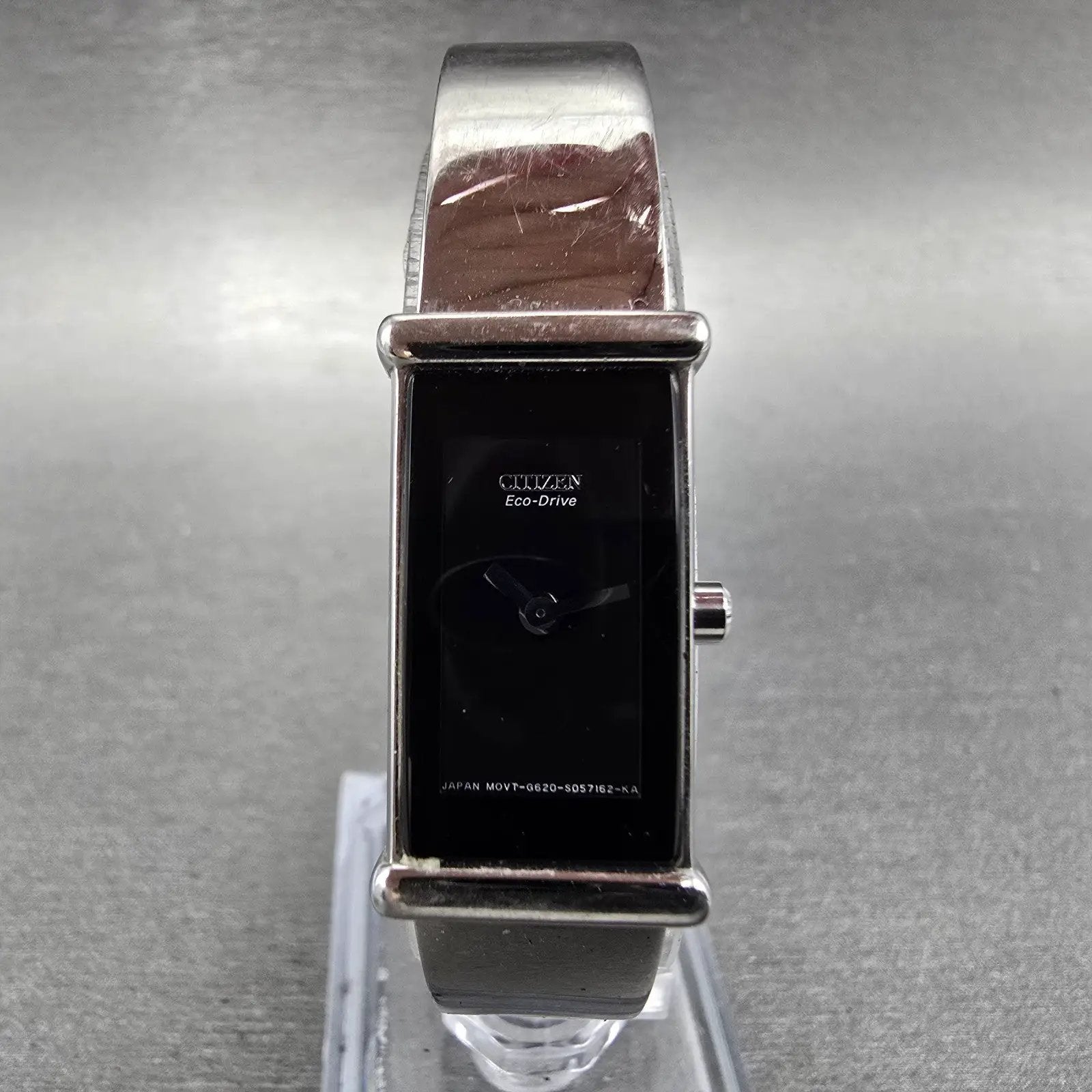 Citizen Eco-Drive Tank Watch Women 14mm Black Dial Silver Tone G620-S033730 Runs0