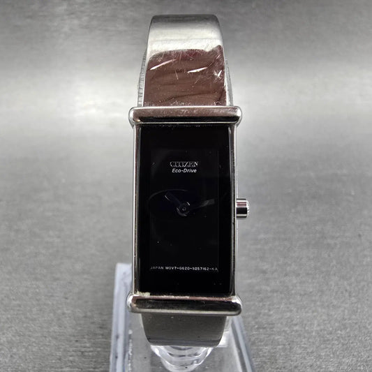Citizen Eco-Drive Tank Watch Women 14mm Black Dial Silver Tone G620-S033730 Runs0