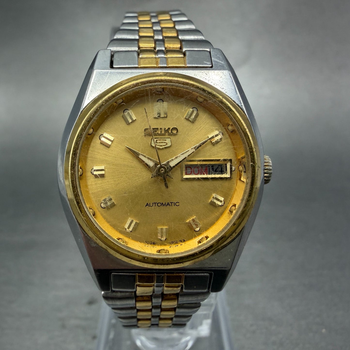 Seiko 5 Automatic Watch Women 25mm Champagne Dial Two Tone Daydate 4206-0460 Run0