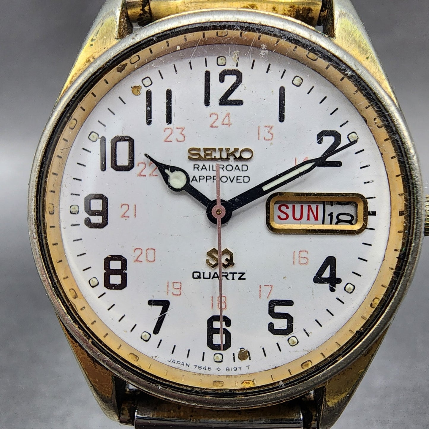 Seiko Railroad Approved Watch Men 36mm White Dial Gold Daydate 75468069 PARTS2