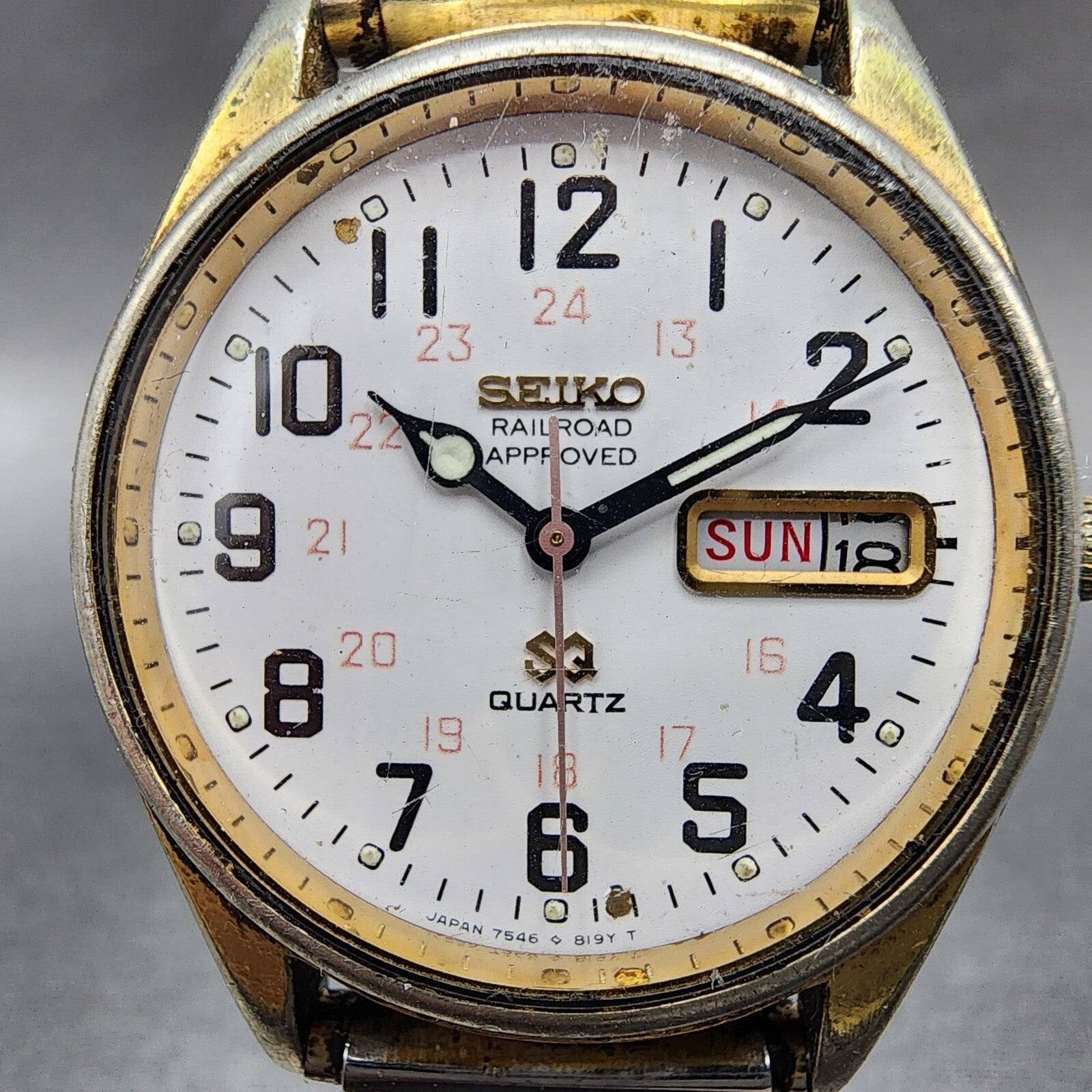 Seiko Railroad Approved Watch Men 36mm White Dial Gold Daydate 75468069 PARTS2
