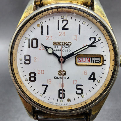 Seiko Railroad Approved Watch Men 36mm White Dial Gold Daydate 75468069 PARTS2