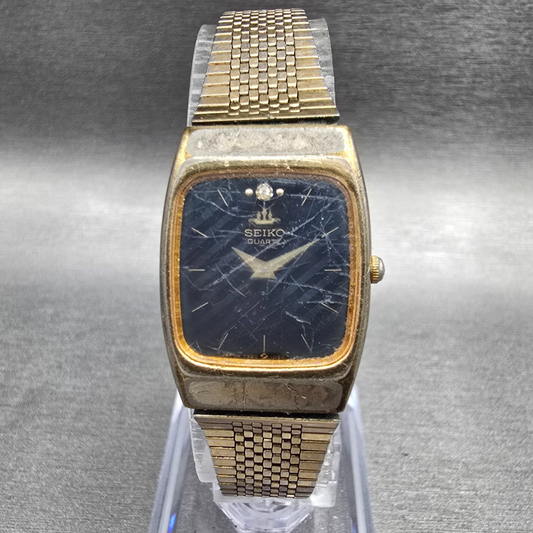 Seiko Watch Women 19mm Black Dial Gold Tone Rectangle 7320-6120 New Battery JP340