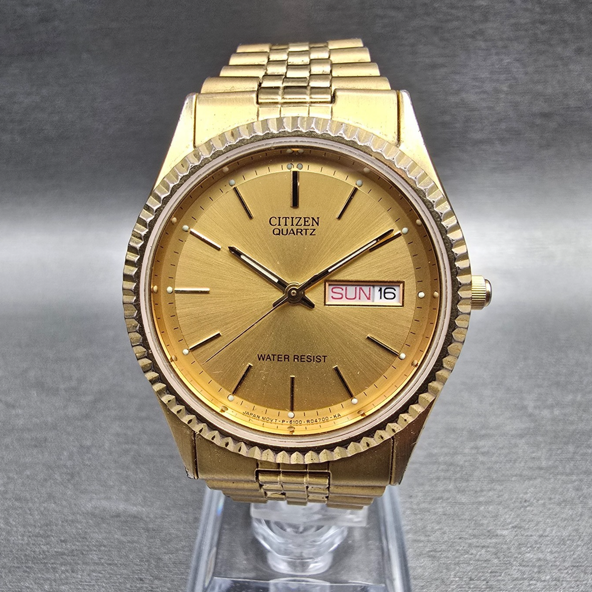 Citizen President Watch Men 35mm Gold Dial Gold Daydate 6100-R00391 New Batt JP20