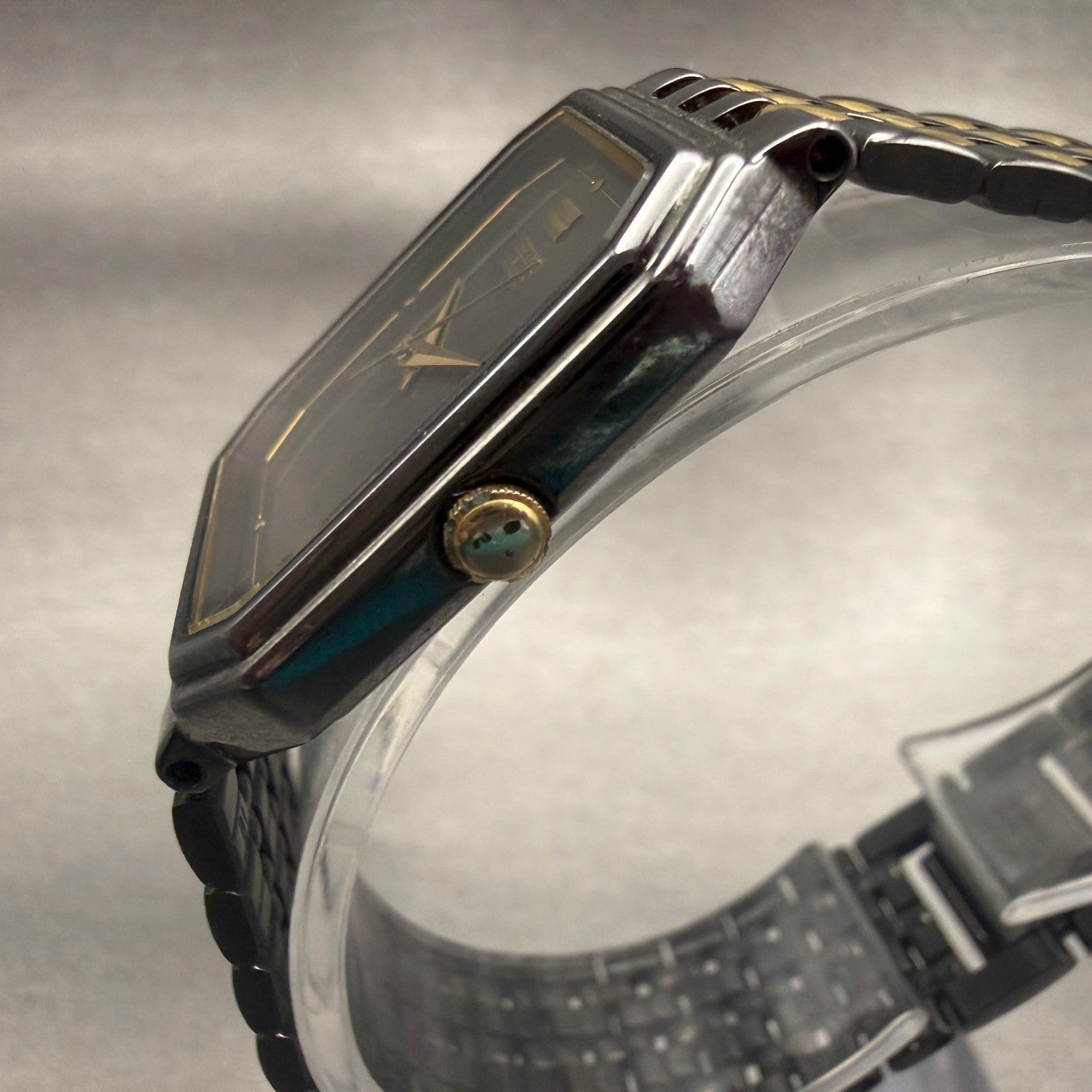 Seiko Watch Men 26mm Black Dial Two Tone Rectangle 5P31-5A59 New Battery2