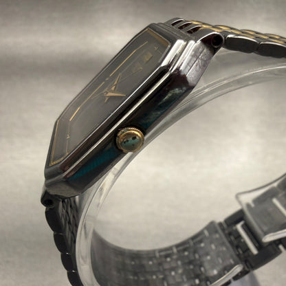 Seiko Watch Men 26mm Black Dial Two Tone Rectangle 5P31-5A59 New Battery2