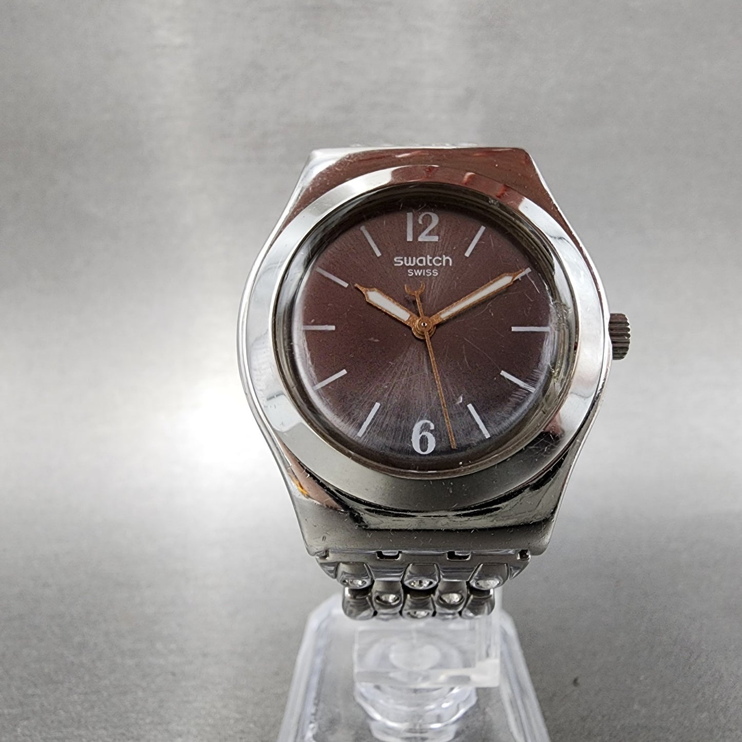 Swatch Irony Watch Women 23mm Gray Dial Stainless Steel Round New Battery5