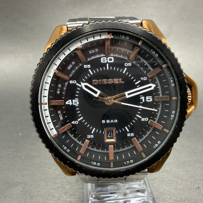 Diesel Rollcage Watch Men 46mm Black Dial Rose Gold Tone Date DZ-1754 New Batter0