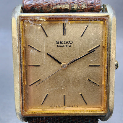 Seiko Tank Watch Men 28mm Champagne dial Gold Tone 78105039 New Battery2