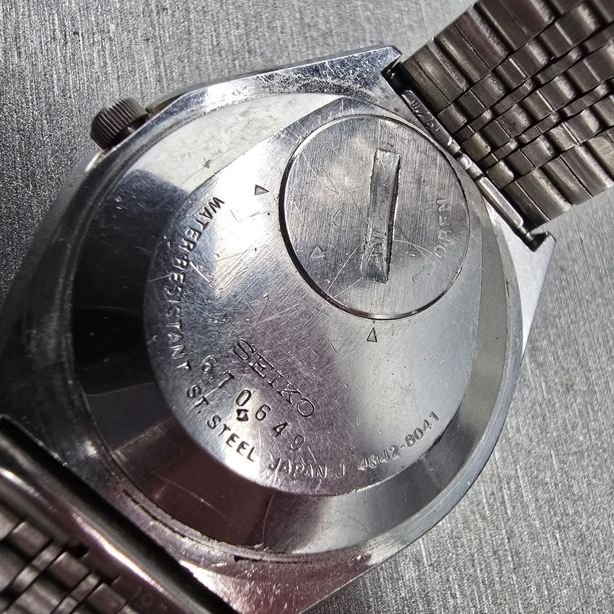 Seiko Grand Quartz Watch Men 36mm Silver Dial Silver Daydate 4842-8041 New Batt10
