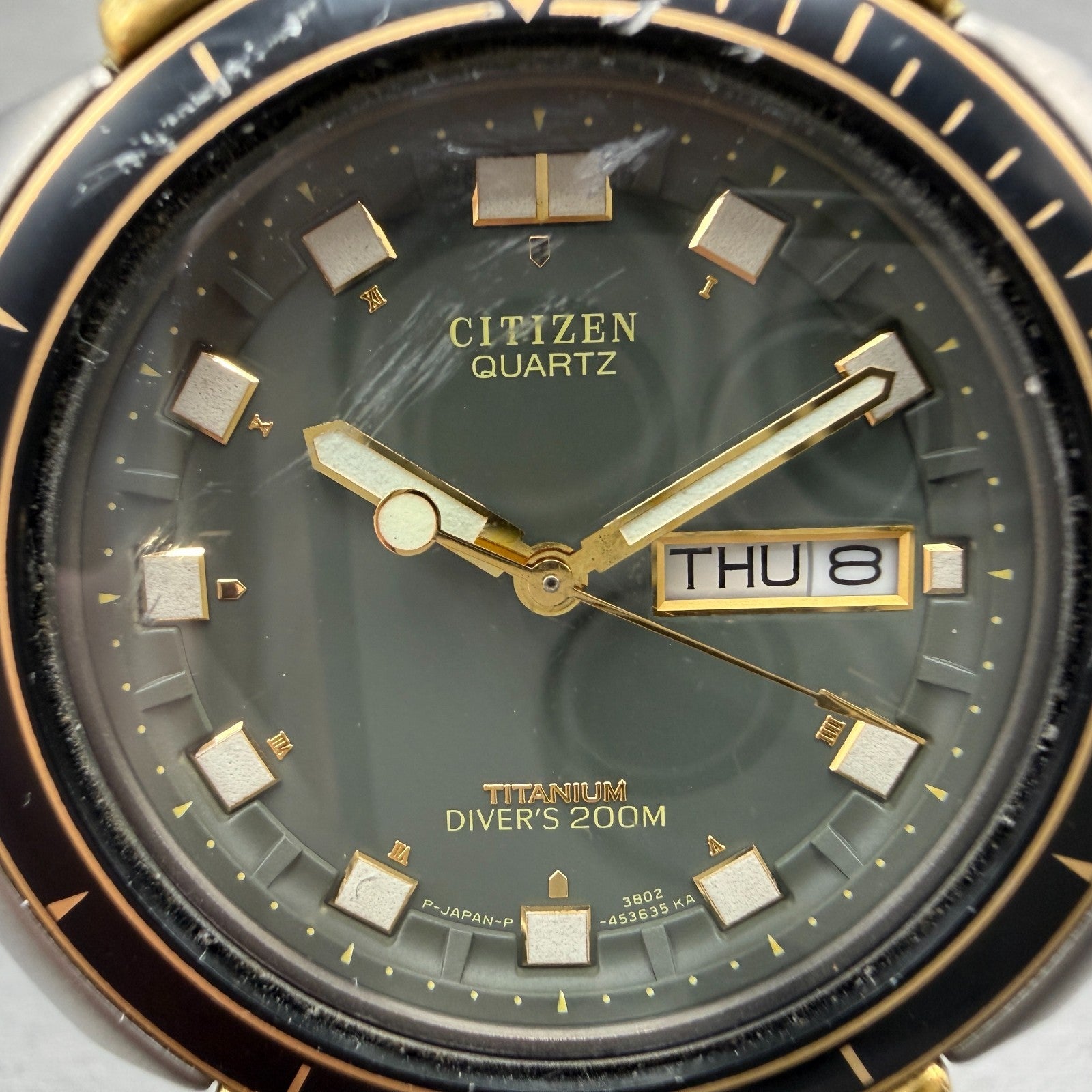 Citizen Dive Watch Men 42mm Gray Dial Two Tone Titanium Daydate 3802 New Battery1