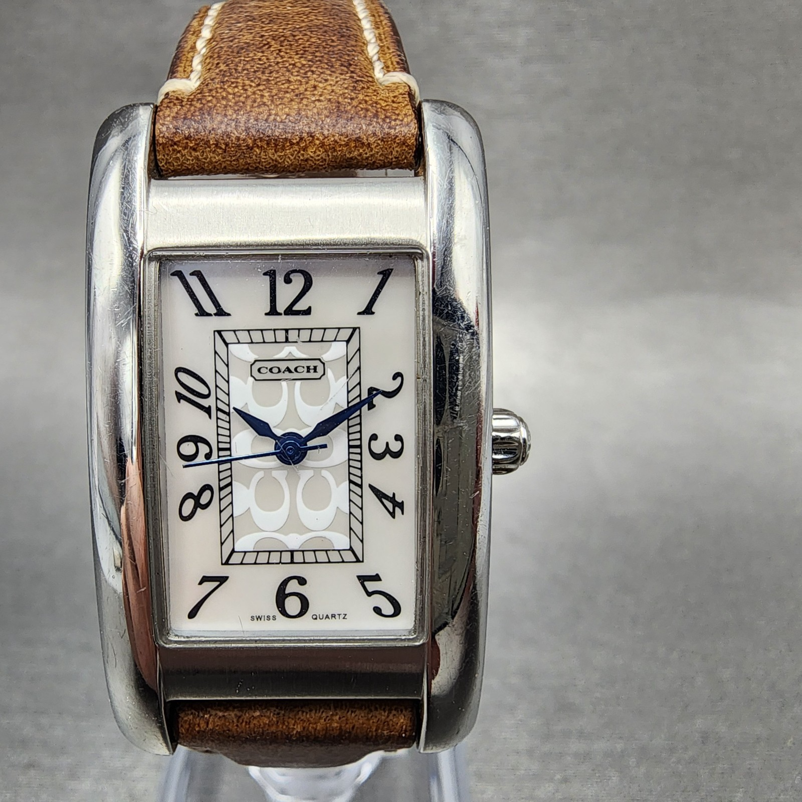 Coach Lexington Tank Watch Women 23mm MOP Dial Silver Tone Rectangle New Battery0