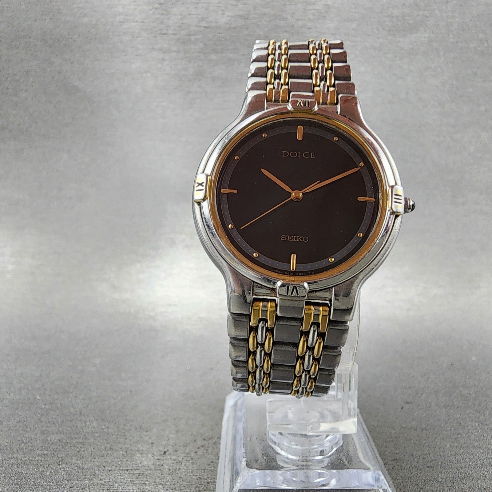 Seiko Dolce Watch Women 31mm Black Dial Two Tone Round 5e316000 New Battery5