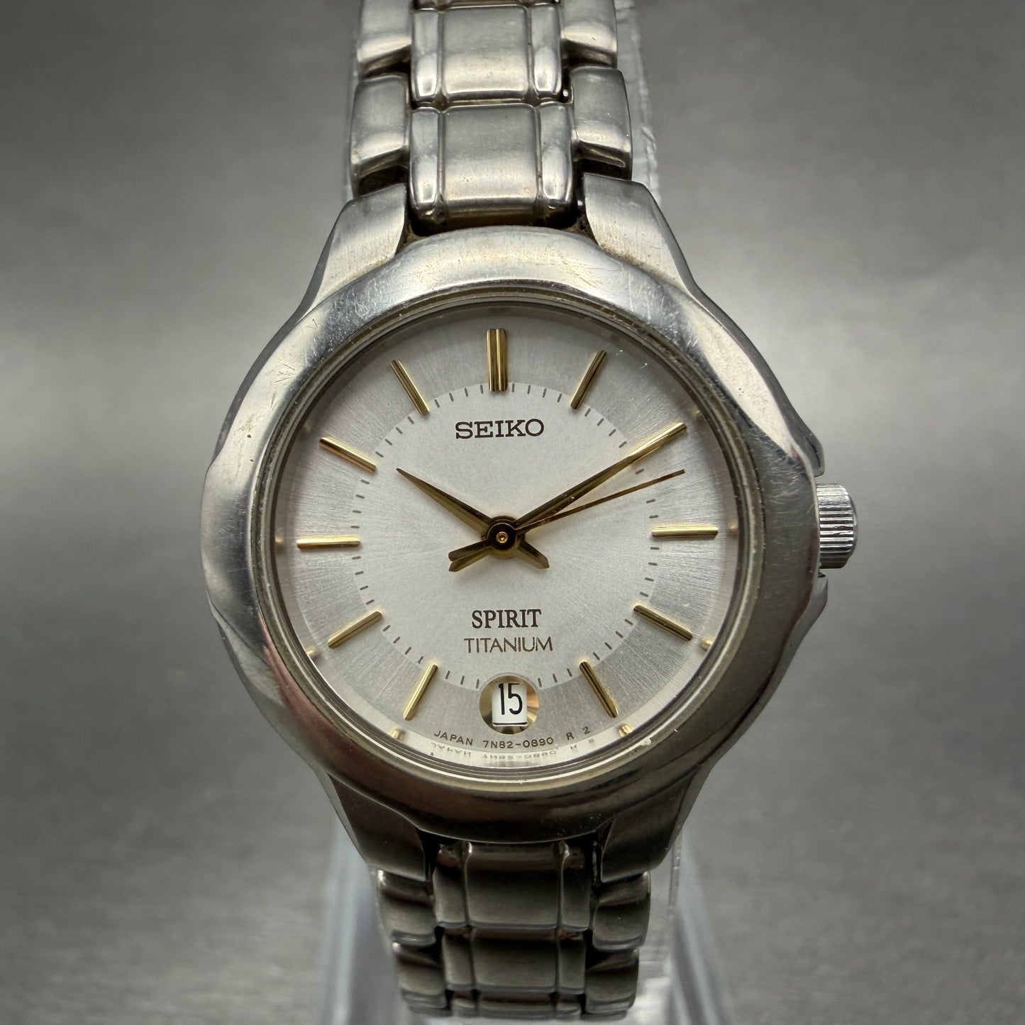 Seiko Spirit Watch Women 25mm Silver Dial Titanium Date 7N82-0380 New Battery0