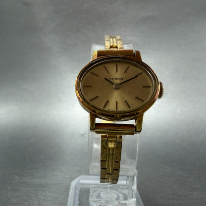 Tissot Watch Women 23mm Gold Dial Gold Plated Manual Wind Runs Oval PARTS!!!!!!!5