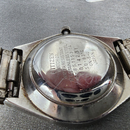 Citizen CQ Crystron Watch Men 33mm White Dial Steel Daydate 4-851153 8550 PARTS