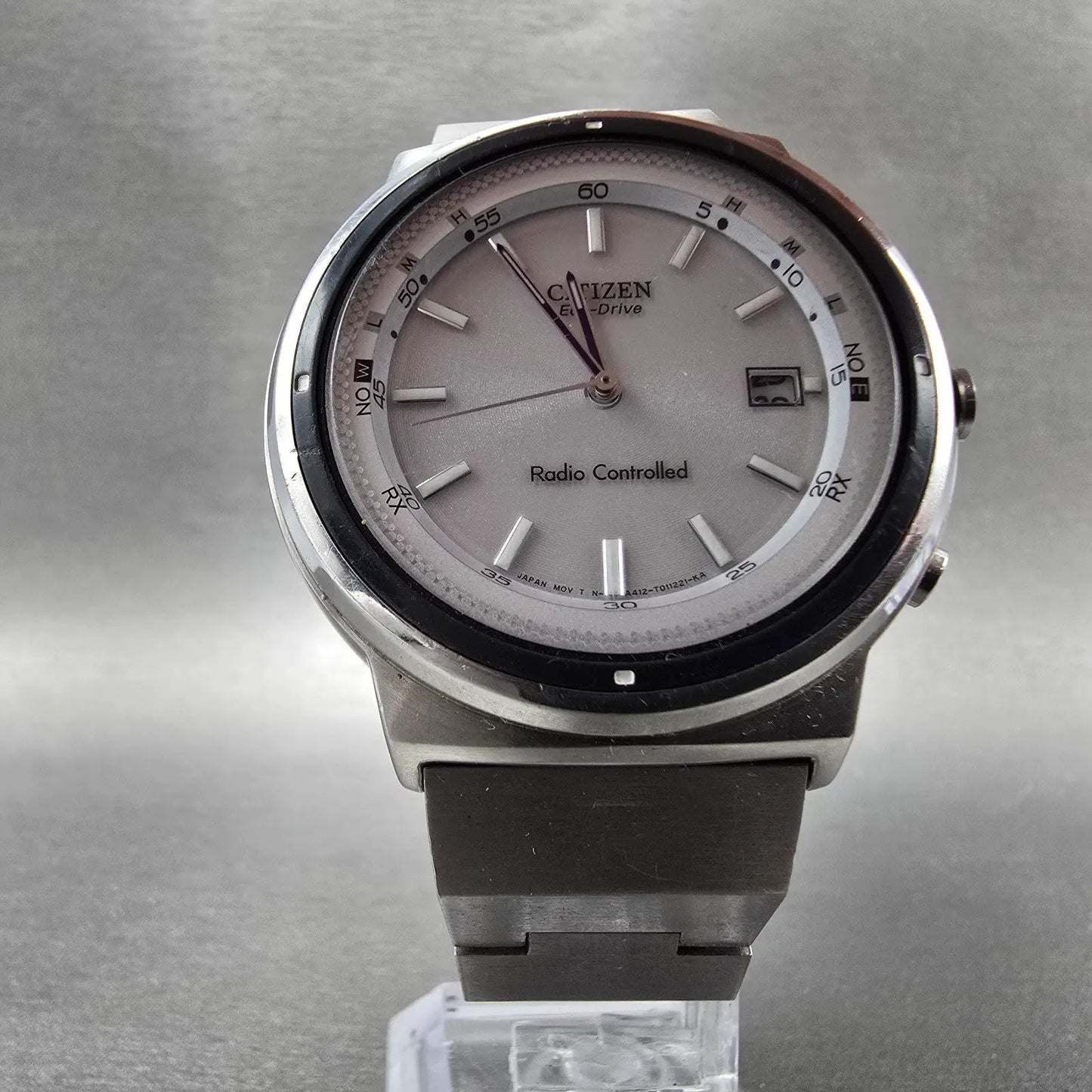 Citizen Eco-Drive Watch Men 42mm White Dial Silver Tone Atomic Date READ!!!!6
