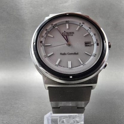 Citizen Eco-Drive Watch Men 42mm White Dial Silver Tone Atomic Date READ!!!!6