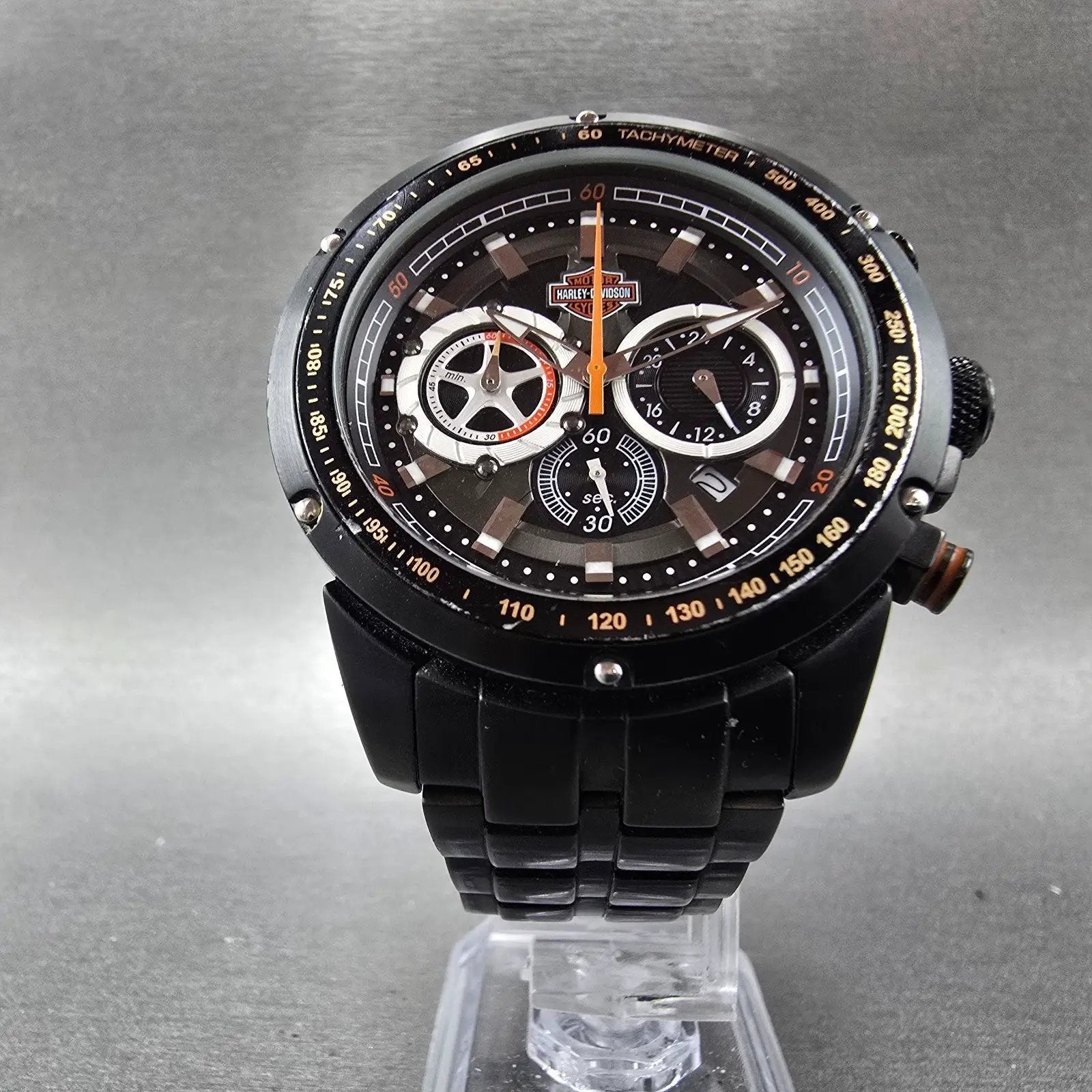 Bulova HArley Davidson Chronograph Watch Men 43mm Black Dial Black Tone New Batt5