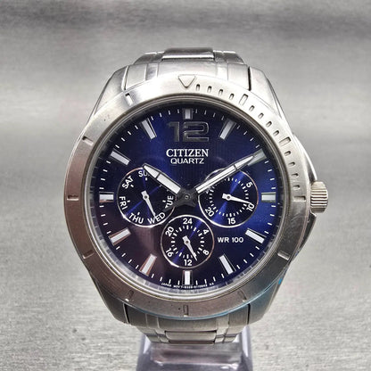 Citizen Watch Men 41mm Blue Dial Silver Tone Daydate Round 6329-S075556 New Batt0