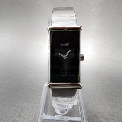 Citizen EcoDrive Watch Tank Watch Women 15mm Black Dial Steel Rectangle Runs0