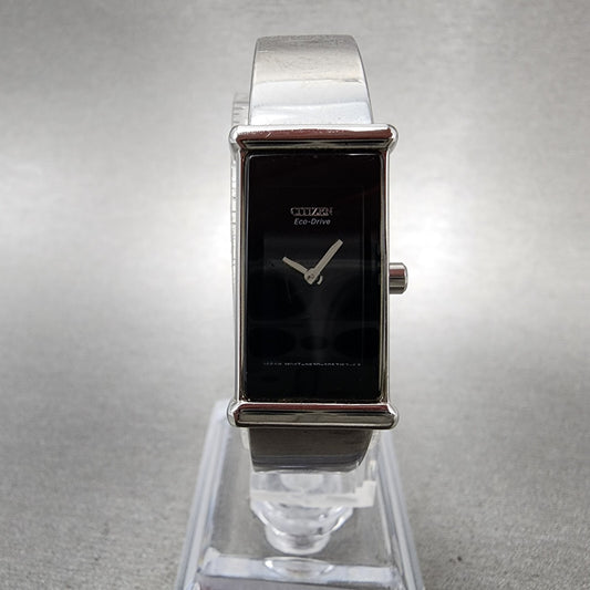 Citizen EcoDrive Watch Tank Watch Women 15mm Black Dial Steel Rectangle Runs0