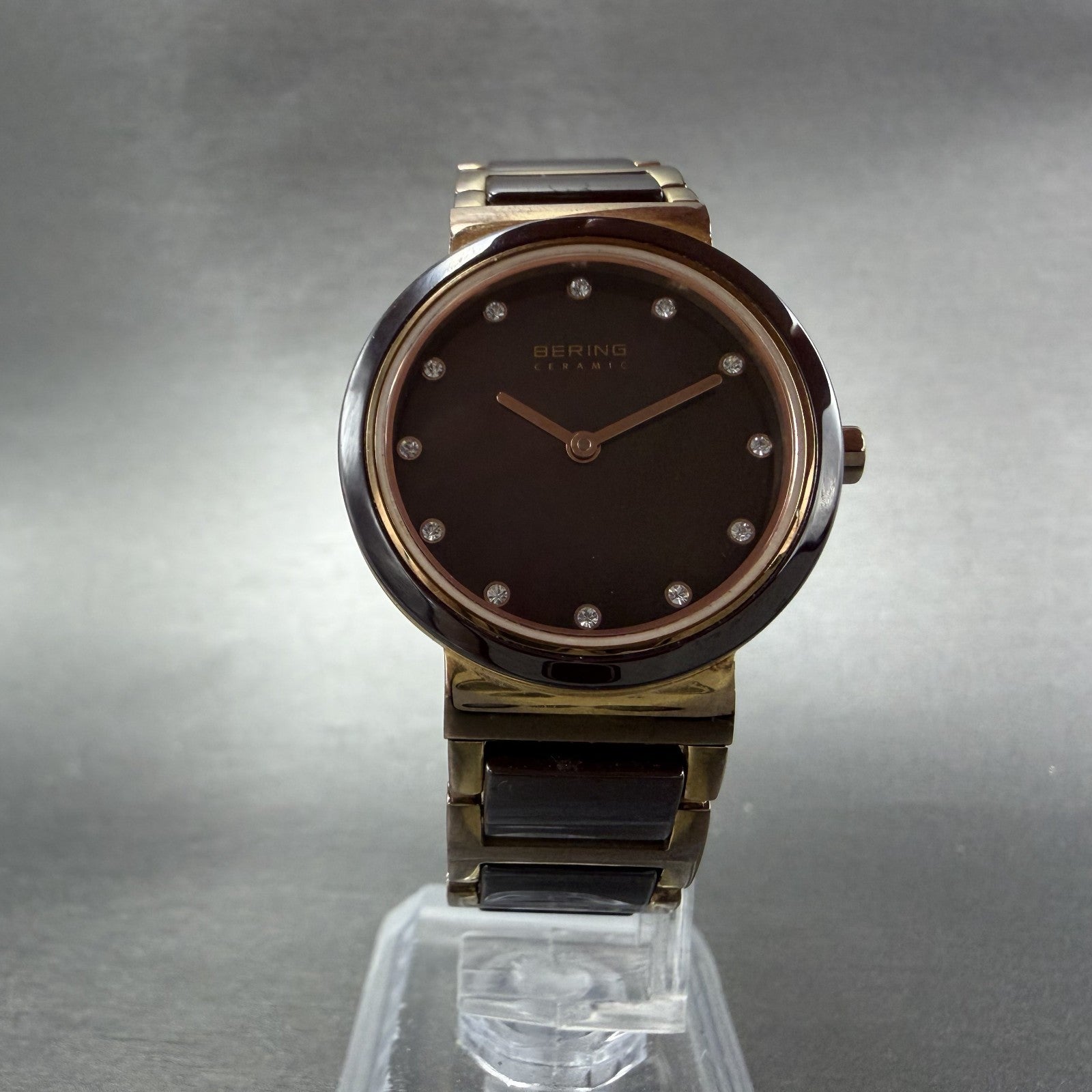 Bering Ceramic Watch Women 29mm MOP dial Rose Gold Tone Round 10729-765 New Batt5