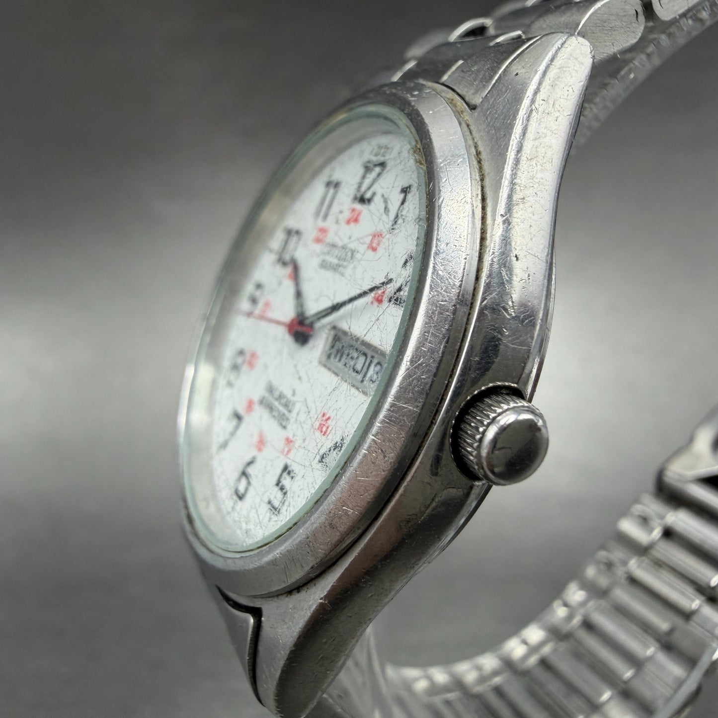 Citizen Railroad Approved Watch Men 35mm White Dial Silver Tone Daydate New Batt2