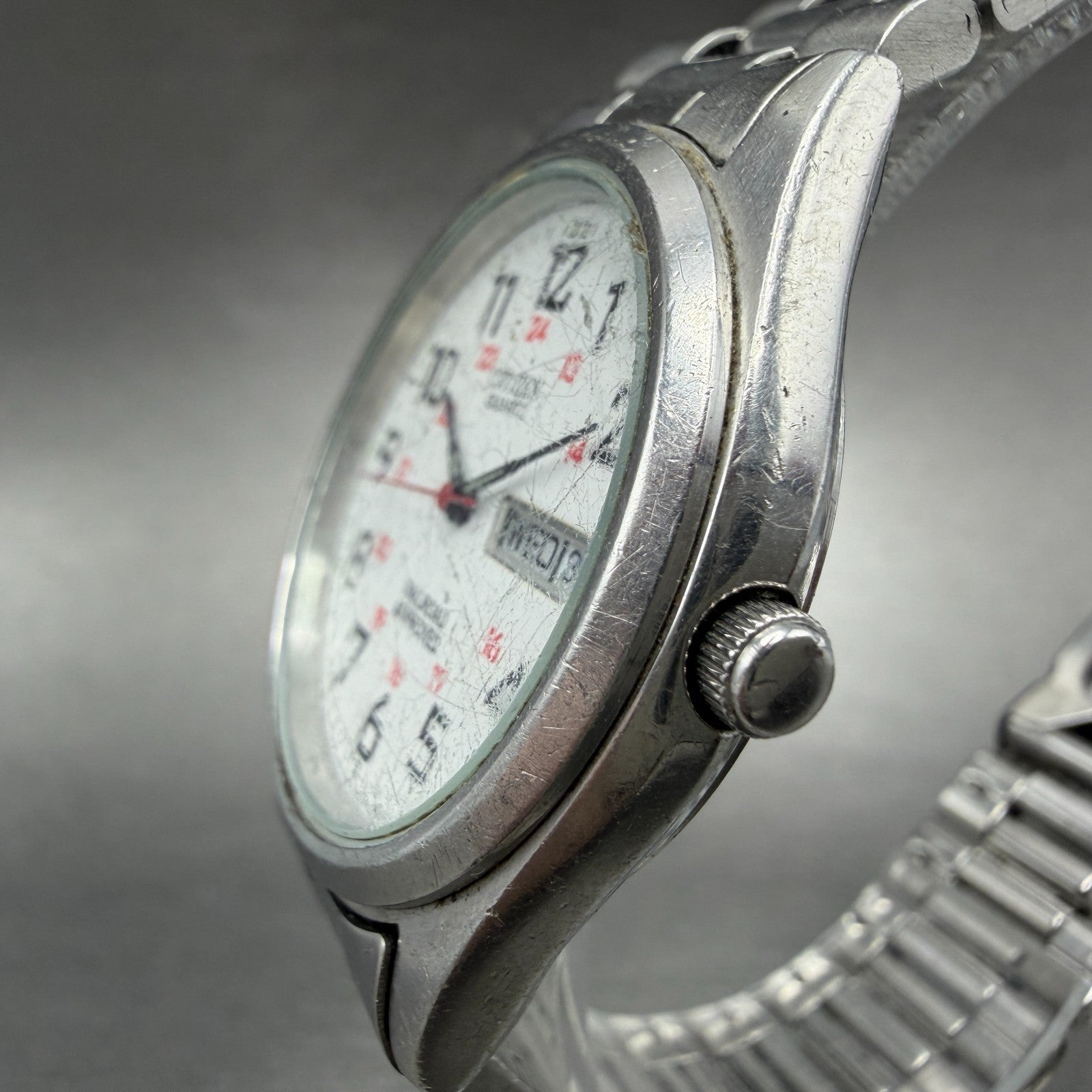 Citizen Railroad Approved Watch Men 35mm White Dial Silver Tone Daydate New Batt2