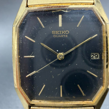 Seiko Watch Men 26mm Black Dial Gold Tone Date Octagon 6532-5310 New Battery HJ71
