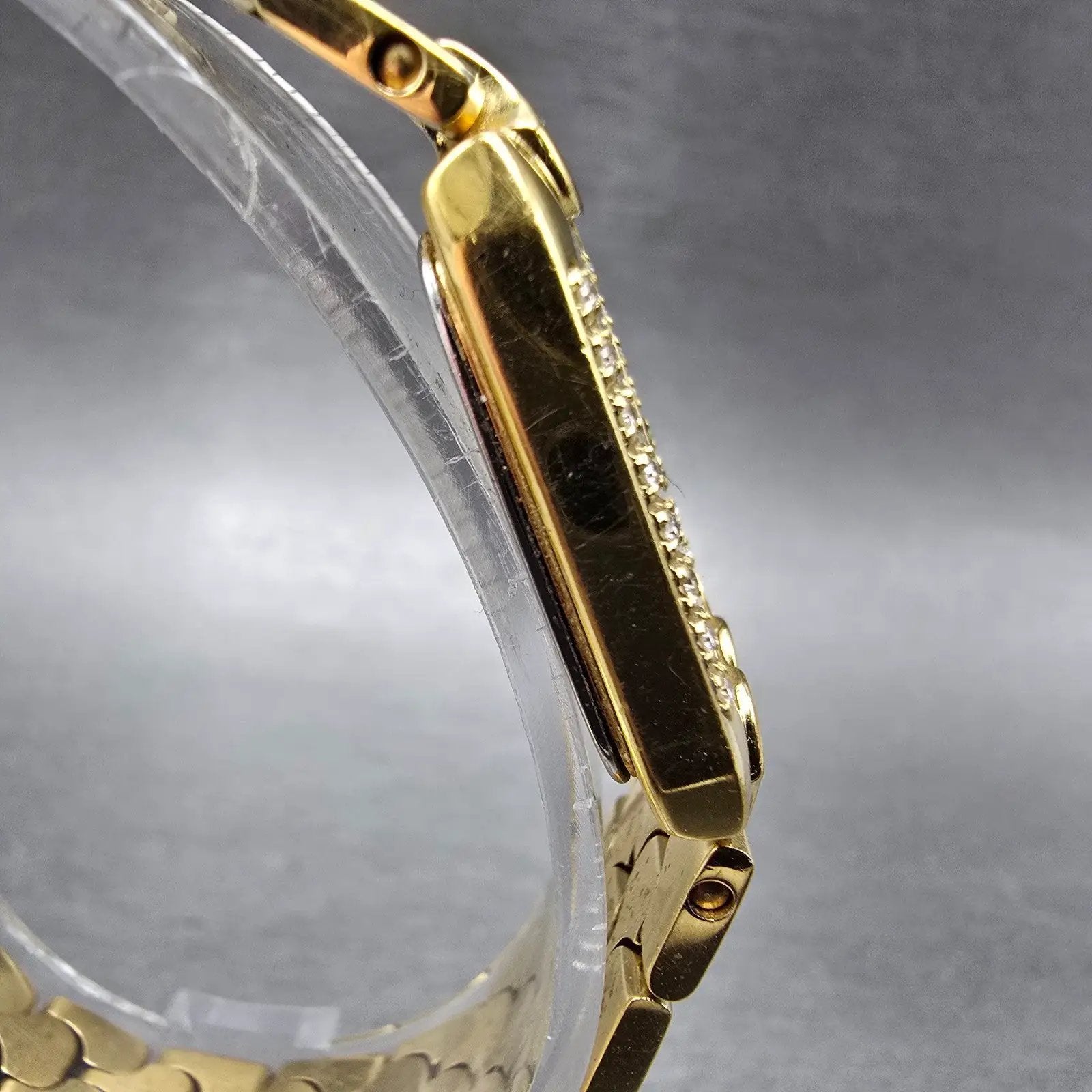 Wittnauer Tank Watch Women 19mm Champagne Dial Gold Tone Diamond Bezel New Batt3