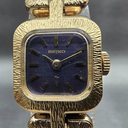Seiko Watch Women 16mm Purple Dial Gold Tone Rectangle 11-3459 Manual Wind1