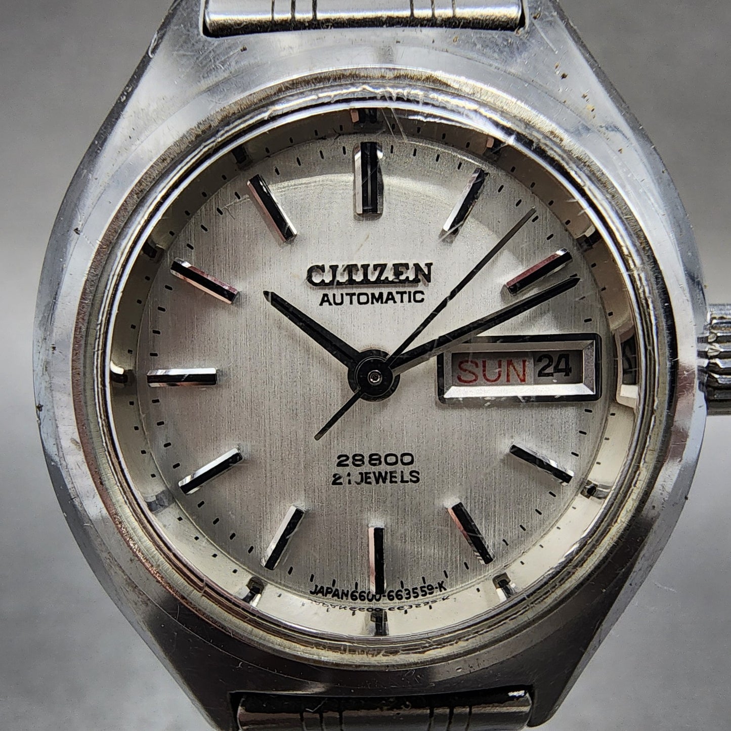 Citizen Automatic Watch Women White Dial Silver Tone Daydate Round Runs 66001