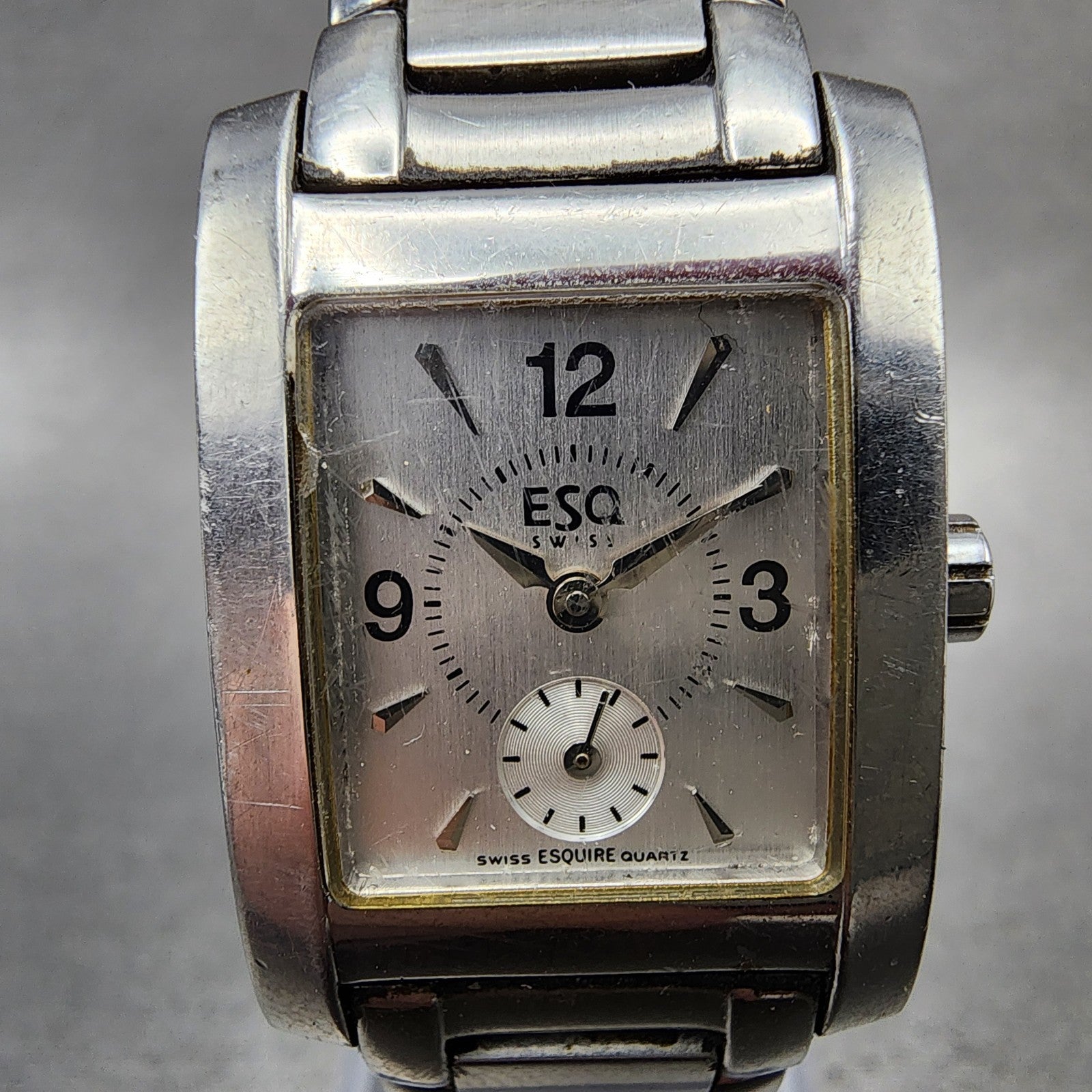 ESQ Tank Watch Women 21mm Silver Dial Silver Tone Small Seconds 100470 New Batt1