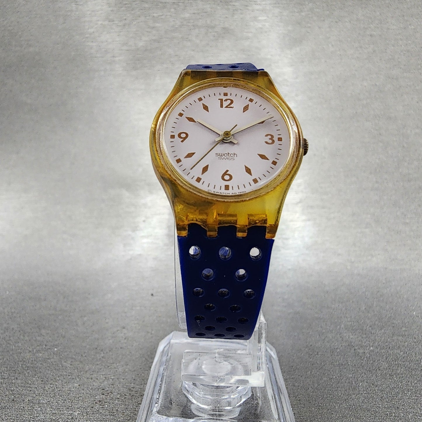 Swatch Gold Bride Watch Women 25mm White Dial Clear Case Round LK123 New Battery5