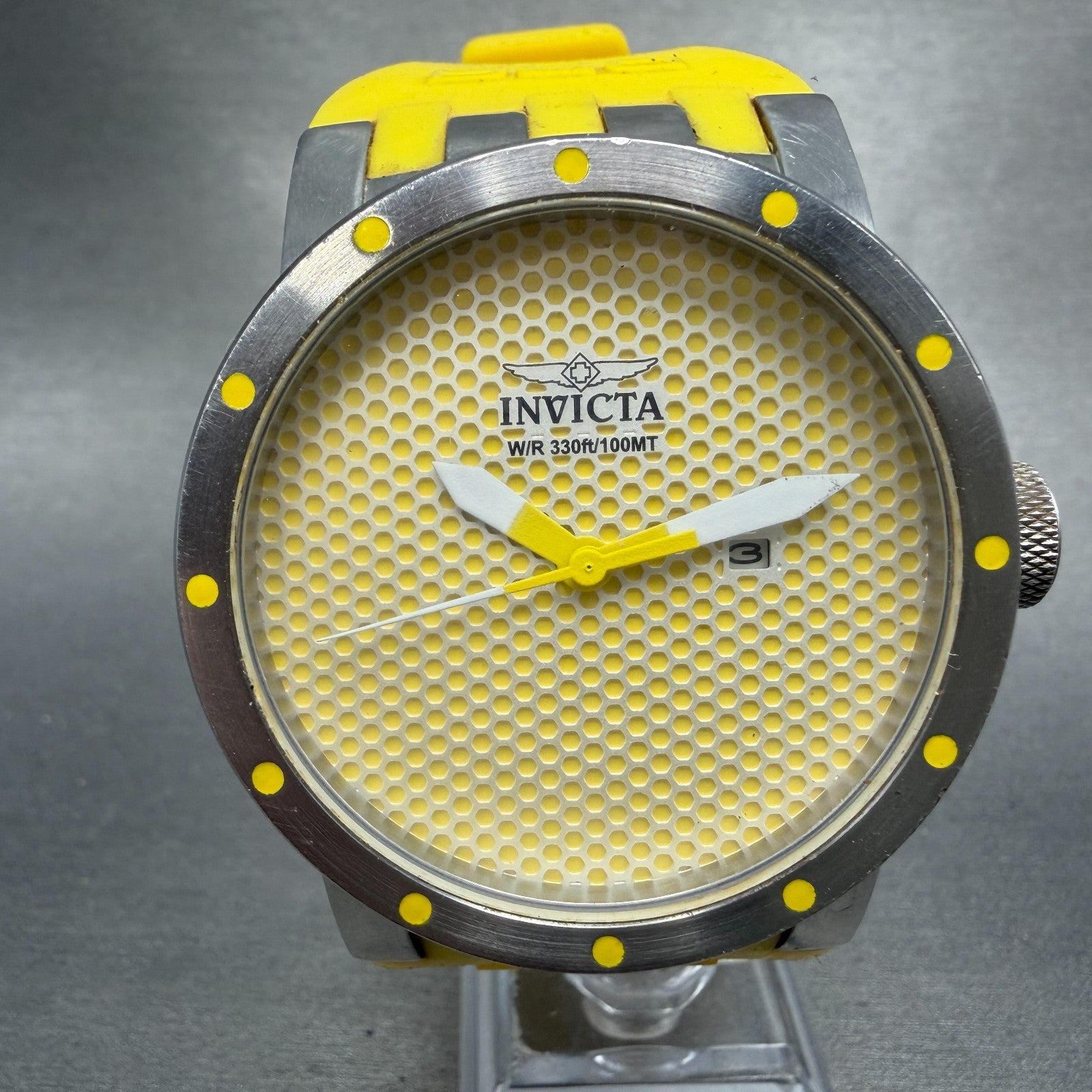 Invicta DNA Watch Men 46mm Yellow Dial Silver Tone Date Round 10420 New Battery0