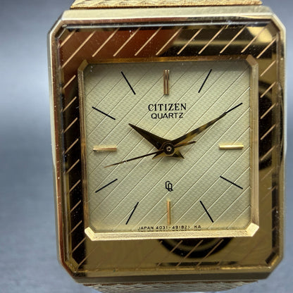 Citizen Tank Watch Unisex 25mm Champagne Dial Gold Tone 4031-490649 New Battery1