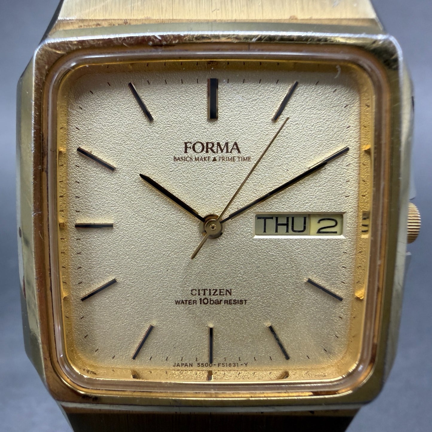 Citizen Forma Tank Watch Men 31mm Champagne Dial Gold Tone Daydate New BatteryAB1