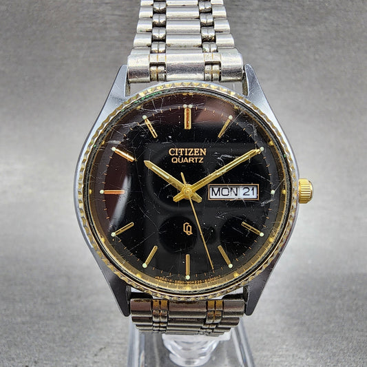 Citizen CQ Watch Men 35mm Black Dial Two Tone Daydate Round New Battery
