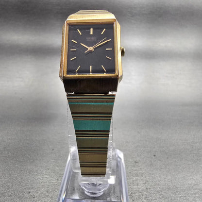 Seiko Watch Women 18mm Black Dial Gold Tone Rectangle 2C21-5220 New Battery VTG5
