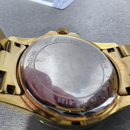 Michael Kors Tatum Watch Women 33mm Gold Dial Gold Tone Round MK6120 New Batt9