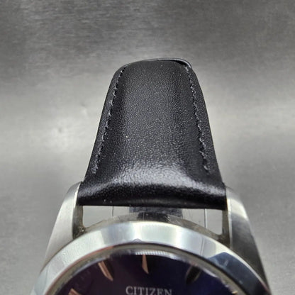 Citizen Watch Men 35mm Blue Dial Silver Date 2510-S99400 Leather New Battery JP4