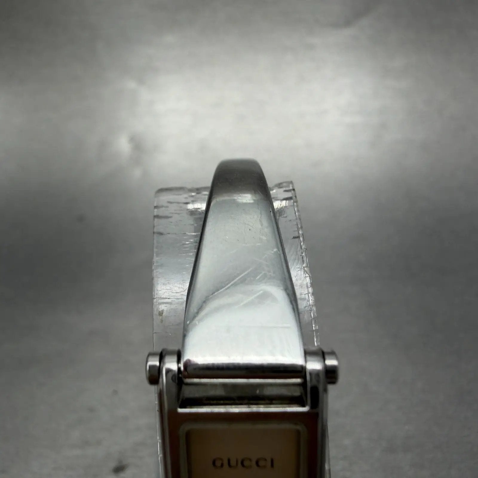 Gucci 1500L Tank Watch Women 12mm Black Dial Steel Rectangle Bangle New batt Box4